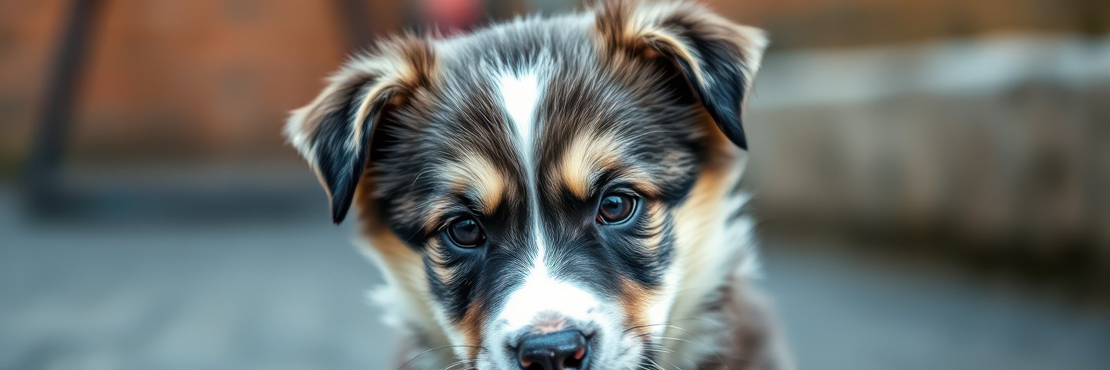 Playful puppy with striking coat exploring an outdoor area on a bright sunny day, capturing curiosity and joy